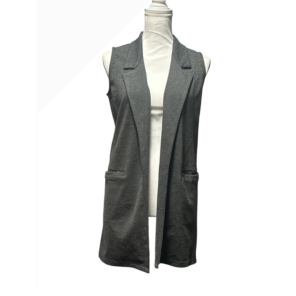 Bobeau Womens XS Charcoal Gray Heather Longline Knit Vest Open Front